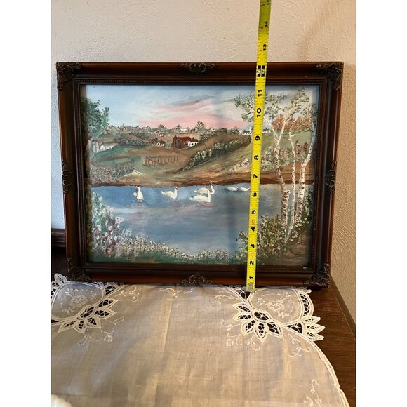 Hand Painted Countryside Picture with Swans in Ornate Resin Frame - Picture 4 of 5